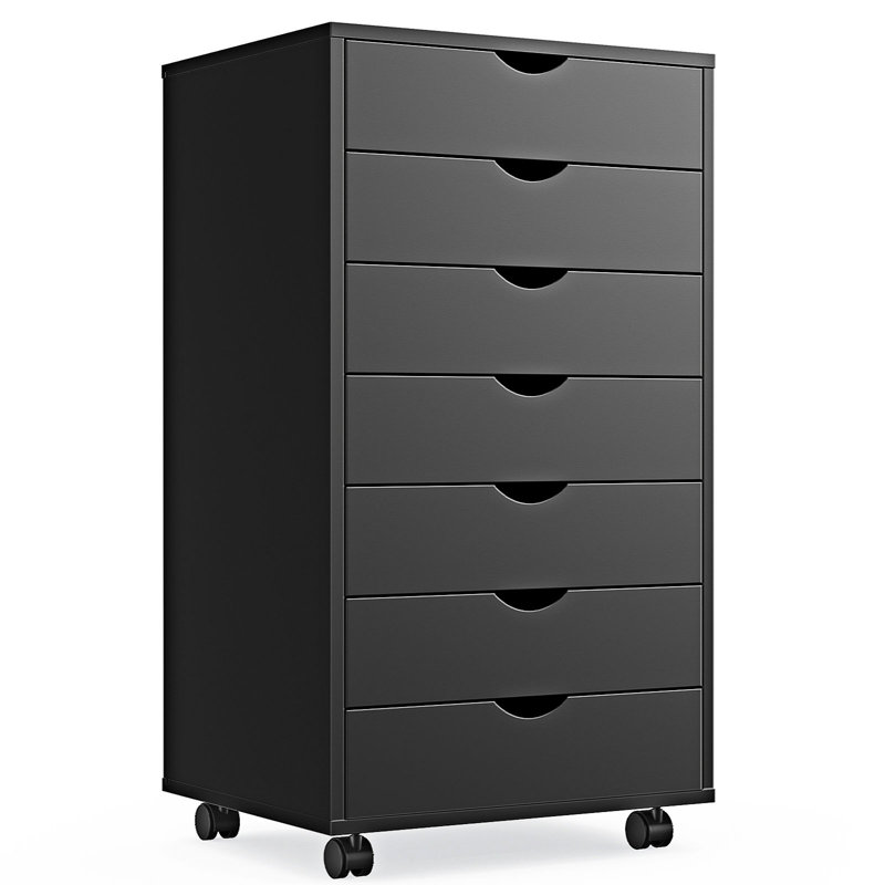 Commode à 7 tiroirs avec roulettes, Noir, noir, noir, noir