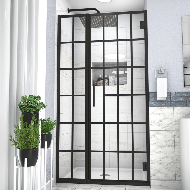 Matte Black 40" W X 72" H Shower Door With Glass, Pivot Bathroom Exquisite Tempered Style
