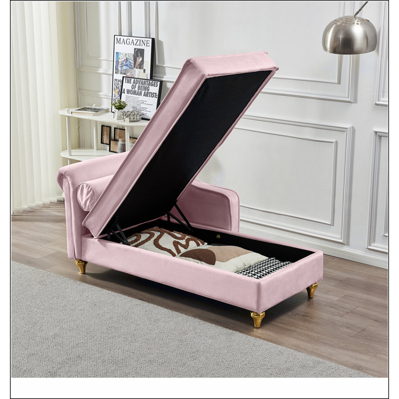 Chaise longue moderne avec revêtement en velours, Rose