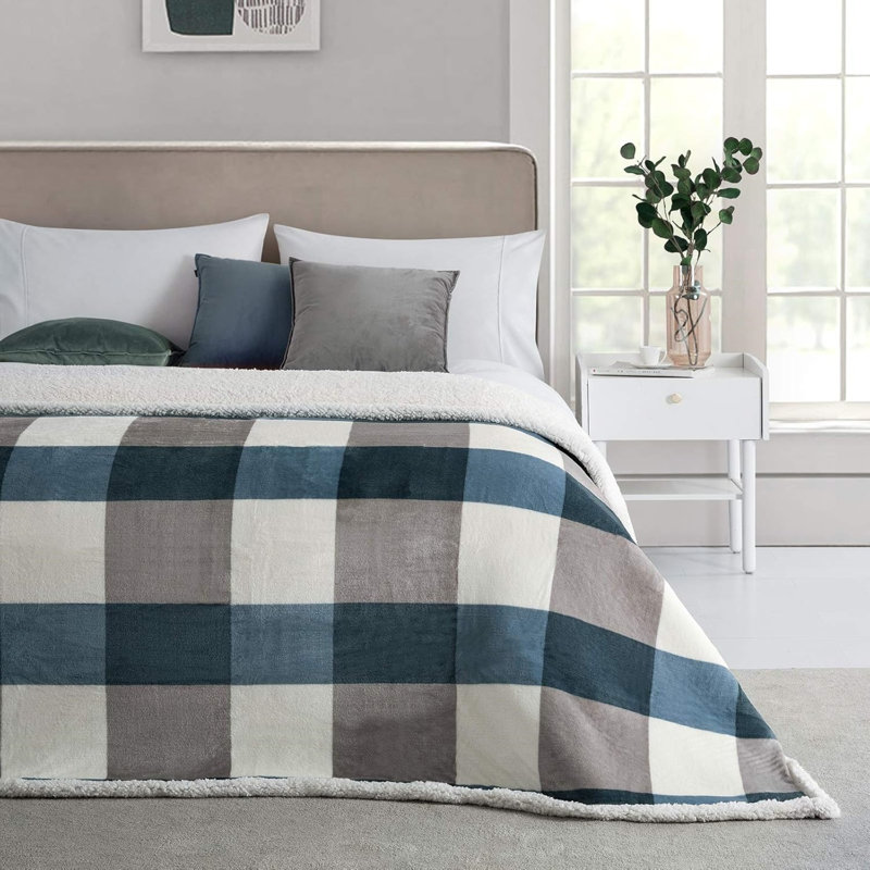 Jeté en molleton Sherpa 60 x 80, Bleu/gris, L 80 po x l 60 po