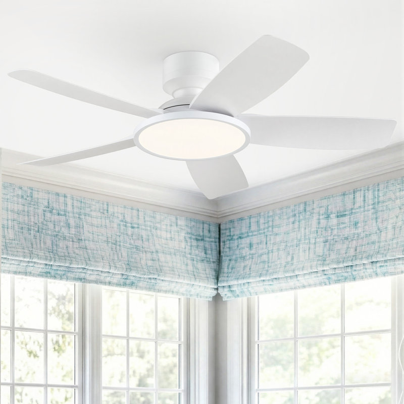 42" Easy-to-Install Modern Flush Mount Low Profile Small Room Ceiling Fan with LED Light and Remote, White