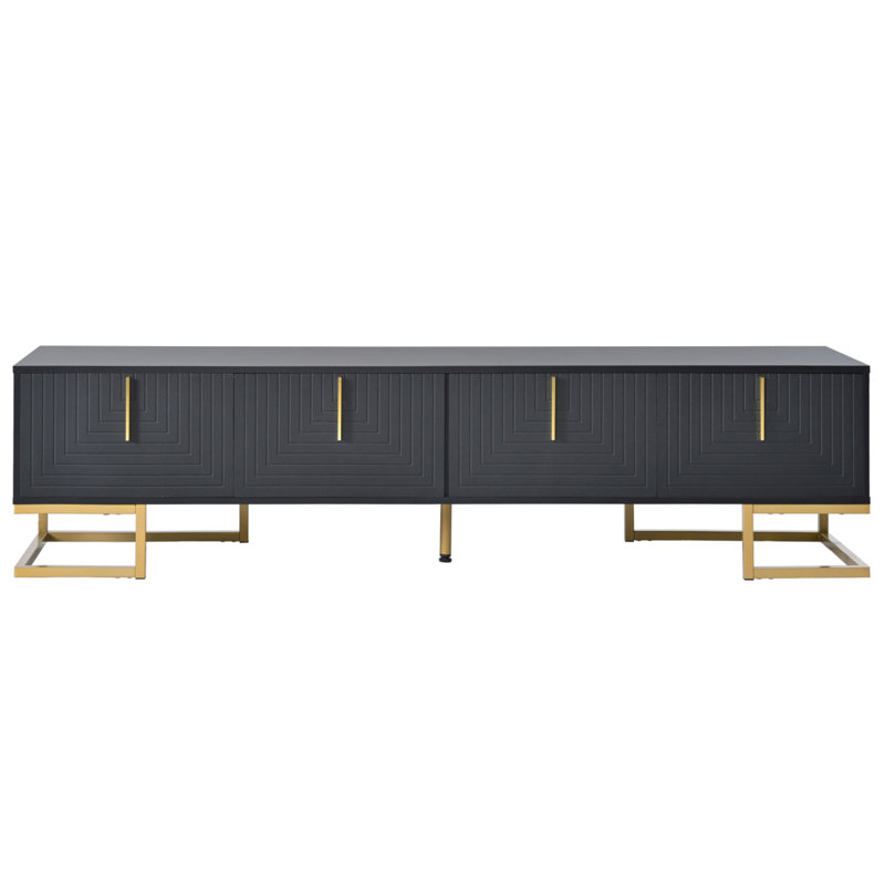 Modern TV Stand With Metal Legs And Handles For Tvs Up To 80'', Media Console Table With Cabinets And Adjustable Shelves, Luxury TV Cabinet With Geometric Lines For Living Room
