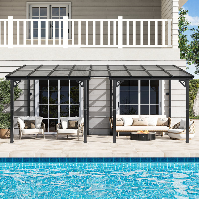 Pergola murale en polycarbonate, abri de jardin extérieur toutes saisons pour cour, terrasse et jardin