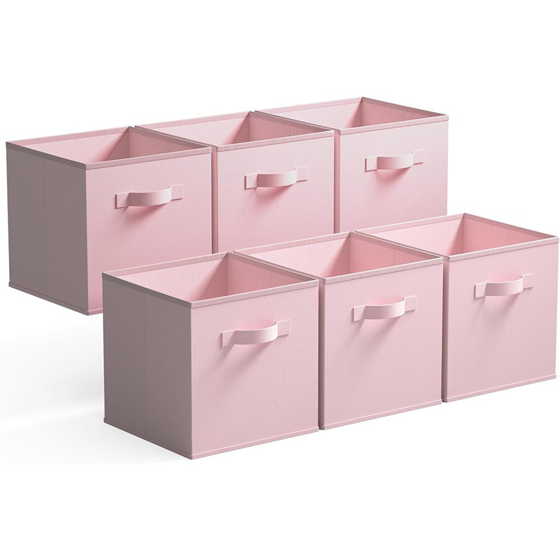 Fabric Storage Cube Organizer Bins 6-Pack Pink, Pink