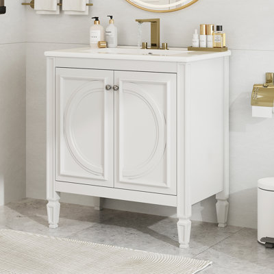 Meuble-lavabo de salle de bain avec lavabo et deux portes avec tablette