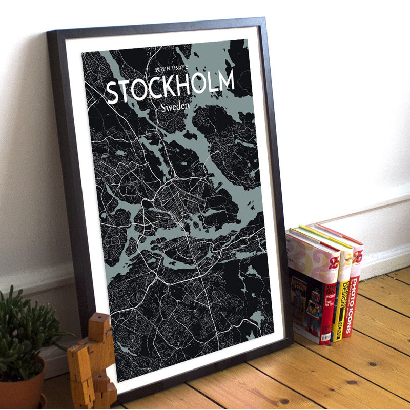 Stockholm City Map 1 Piece Wall Art, 61cm H x 45.7cm W x 0.13cm D