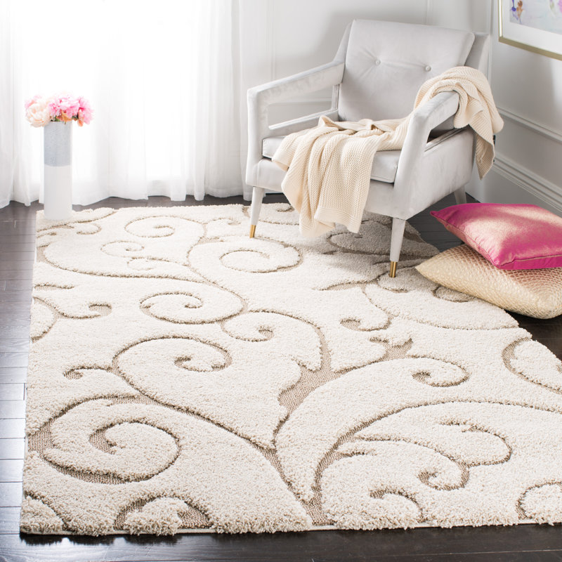 Benedetti Damask Hand Woven Area Rug, Rectangle 69 x 122 cm, Cream/Beige