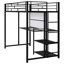Lit mezzanine simple en métal noir avec bureau et tableau blanc, 3 tablettes, à des fins pratiques-934843555-934843558