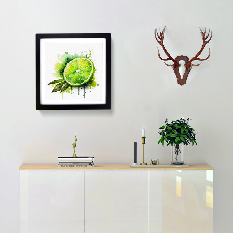Lime Fruit Watercolour - Framed Print, Black