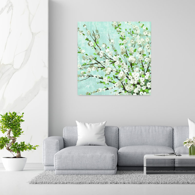 Fleurs fraîches pâle III délicate, art contemporain contemporain, H 48 po x l 48 po
