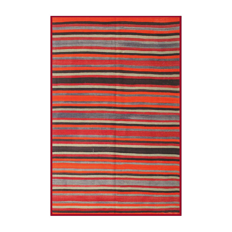 Tapis rayé rouge, Rectangle 6 pi x 9 pi
