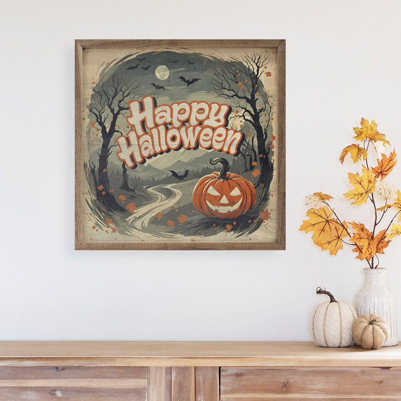 «Happy Halloween Jack O Lantern» sur bois, H 12 po x l 12 po x P 1,93 po