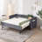 Twin Size Upholstered Daybed with Trundle,USB Port ,Side Pockets, Modern V-grained backrest Design,No Box Spring Needed, for Bedroom, Guest Room ( Grey, Twin)-1497297206