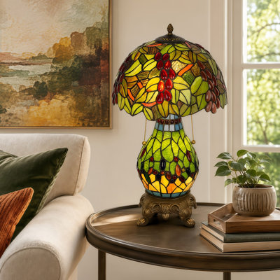 12.2" Tiffany Style Grape Stained Glass Double-Shade Table Lamp