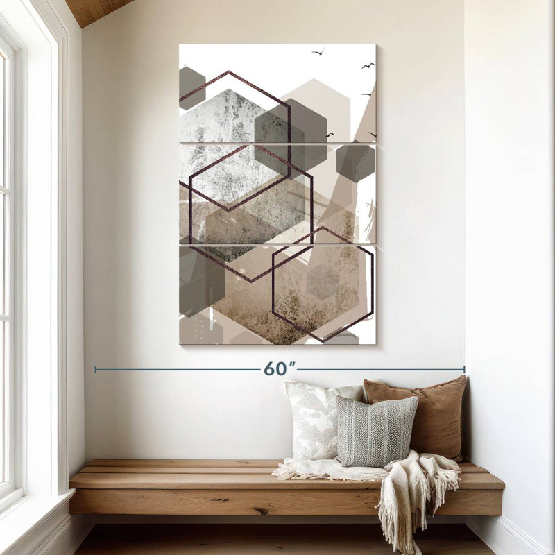 Avery Abstract Hexagons Beige III, 50" H x 32" W