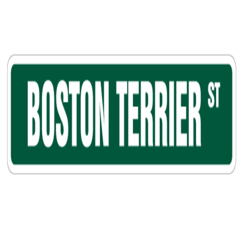 Éleveur de chien chien de l’enseigne de la rue Boston Terrier