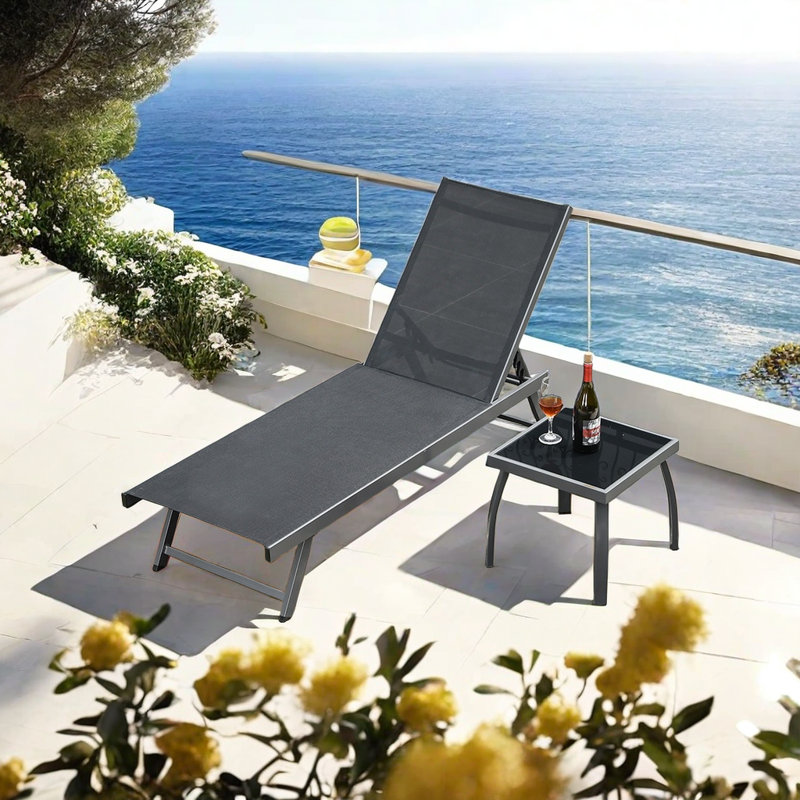 Chaise longue d'extérieur en alliage d'aluminium Njomza, Noir