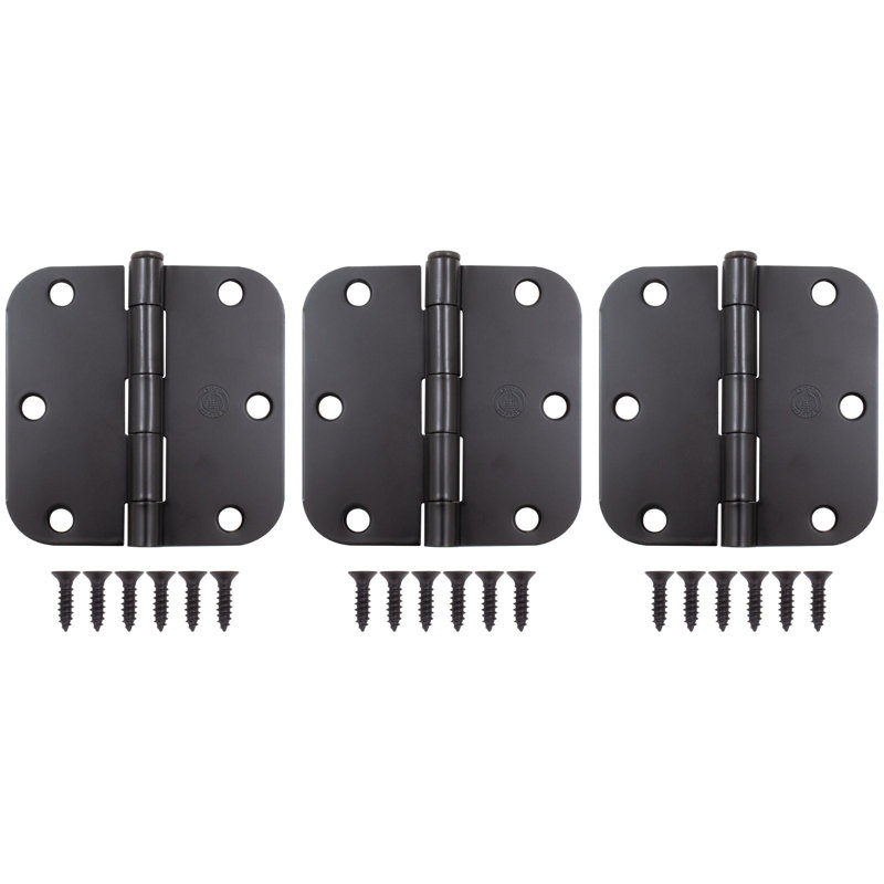 Charnières de porte de 3 1/2 po, coin de rayon de 5/8 po, Bronze frotté à l'huile