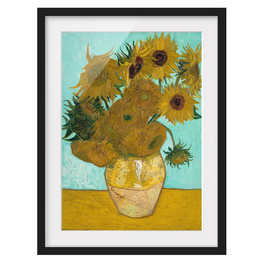 Gerahmter Kunstdruck Vase mit Sonnenblumen von Vincent van Gogh