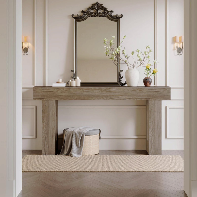 Console Farmhouse, canapé très long et étroit, Gris clair