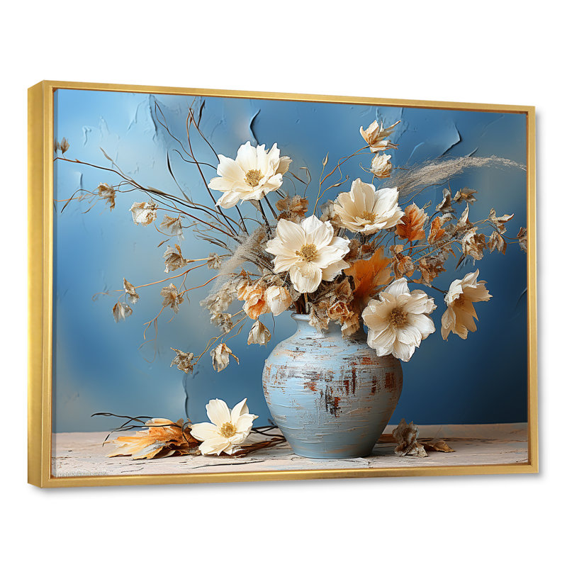 Nature morte avec bouquet de fleurs sauvages I, H 16 po x l 32 po x P 1 po, Cadre flottant doré