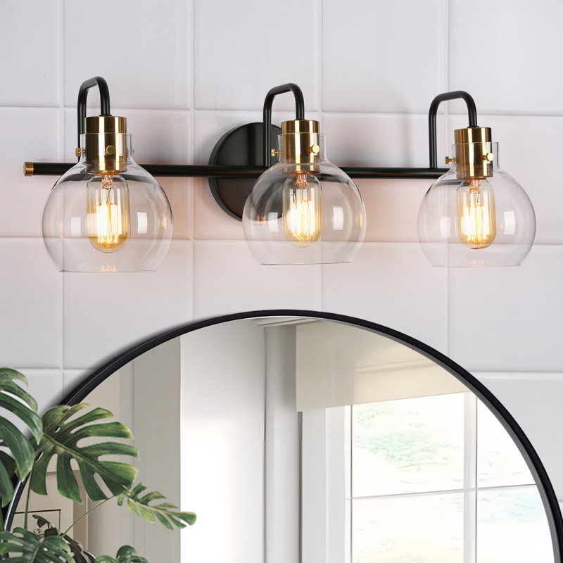 Éclairage pour meuble-lavabo à intensité variable Christof, Noir/laiton, 3 lumières