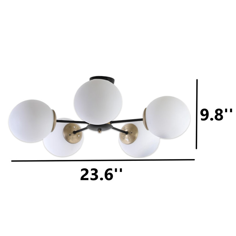 Plafonnier semi-encastré 5 lumières, Blanc, Blanc