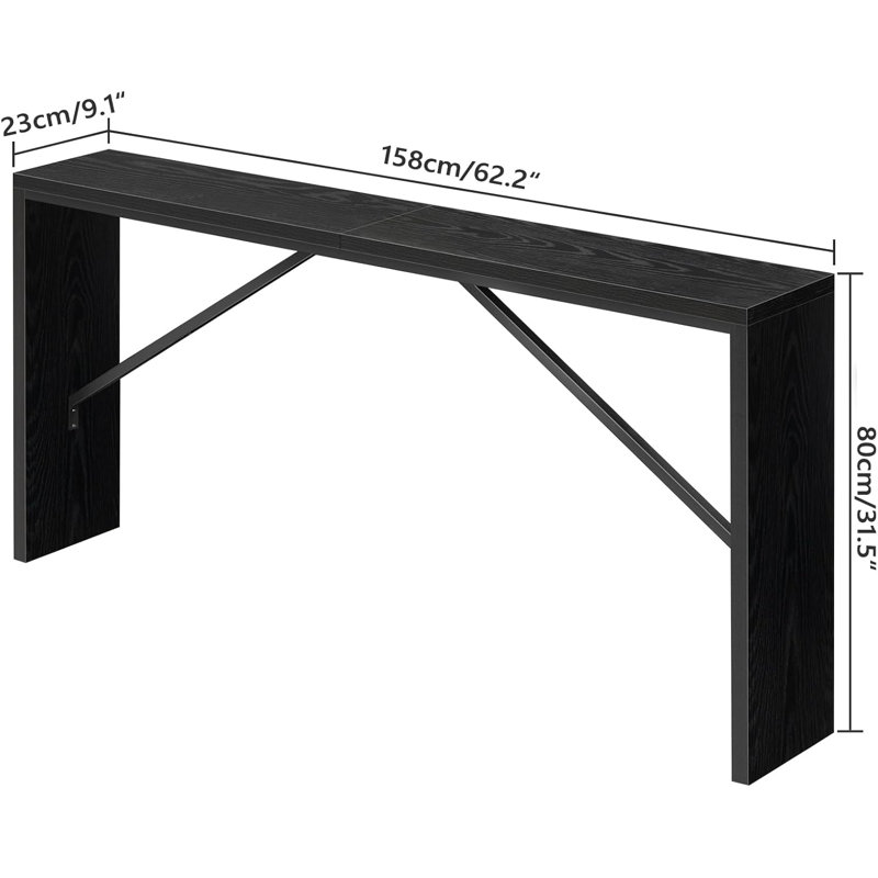Black Wood and Metal Industrial Console Table, 62.2"