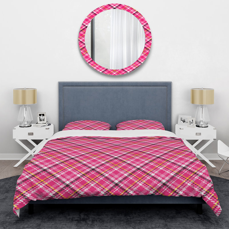 Tartan à carreaux roses - Ensemble de housse de couette abstrait - Microfibre de polyester