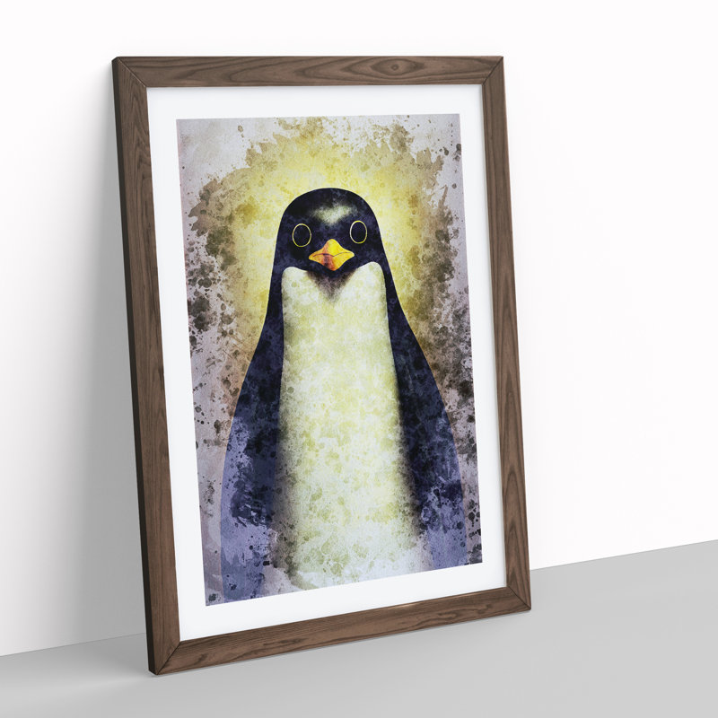Watchful Penguin - Single Picture Frame Print, 64cm H x 46cm W x 2cm D, Walnut Framed