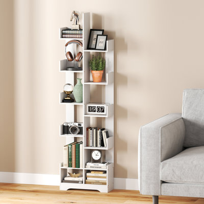 Tree Bookshelf 5-Tier Freestanding Display Rack, Corner Storage Organizer for Living Room Bedroom Office