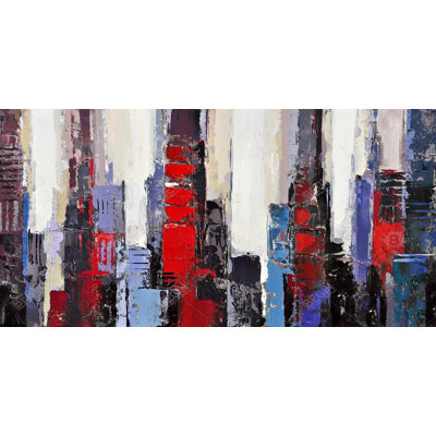 Abstract red and blue buildings - 15.75"x31.50" Desk mat