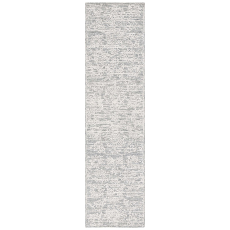 Roslyn Hand Tufted Wool/Cotton Floral Rug in Light Gray/Ivory, Runner 2'3" x 9'