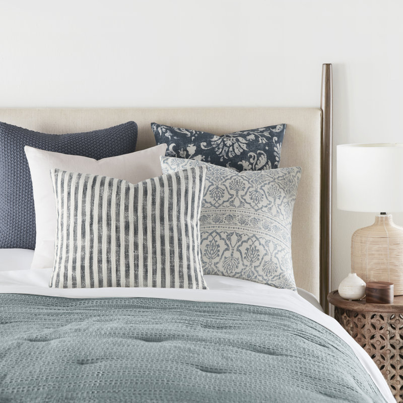 Blue Cotton Knit Square Throw Pillow