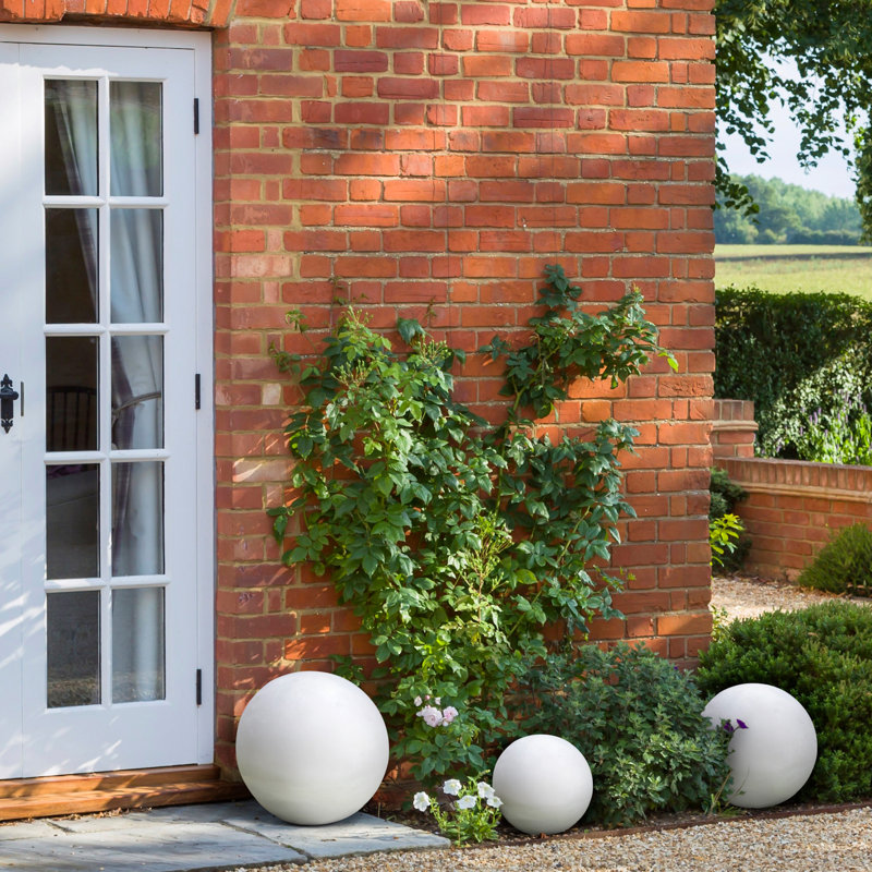 Garden Decorative Ball, Zen Garden, Swimming Pool, House Entrance, Patio, Stone Effect Ball with Flat Base, White Washed
