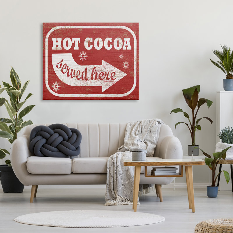 Fête rustique des Fêtes rustique, blanc et rouge, signe rétro chaud cacao servi ici, Toile tendue, L 36 po x H 48 po