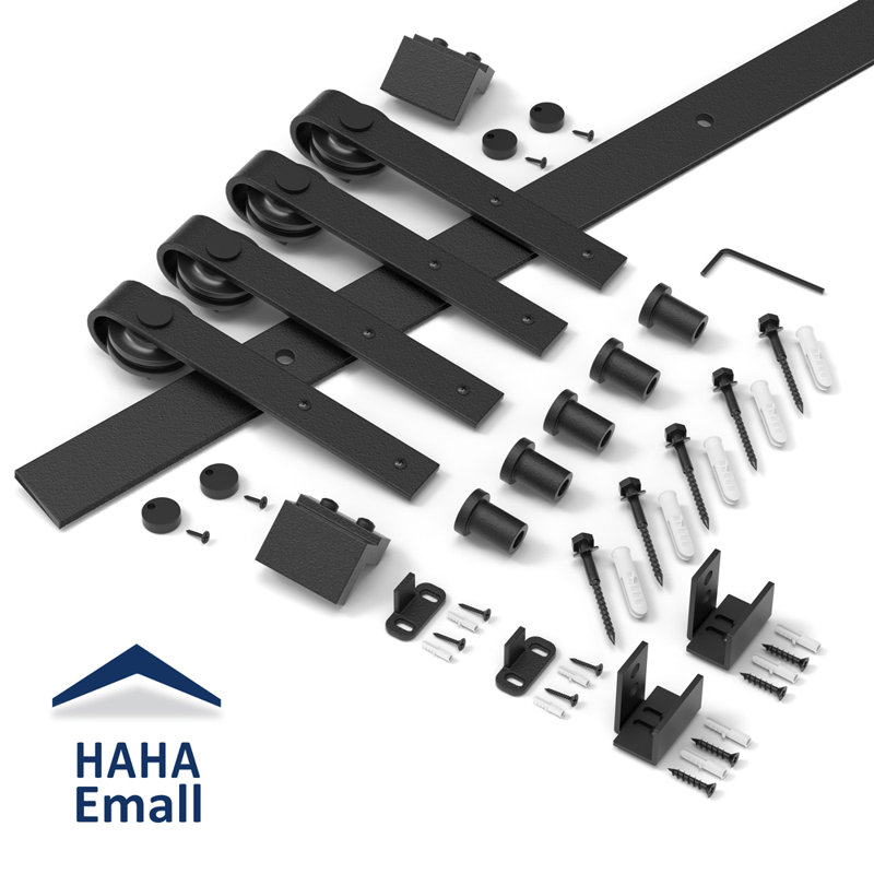 Black Carbon Steel Mini Sliding Barn Door Hardware Kit, 4ft