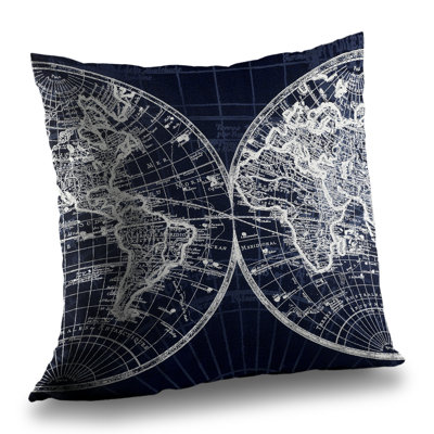 World Map Blue Print Throw - Bedroom Satellite View – Throw Pillow Cover Only, Double-Sided Print, Insert Not Included