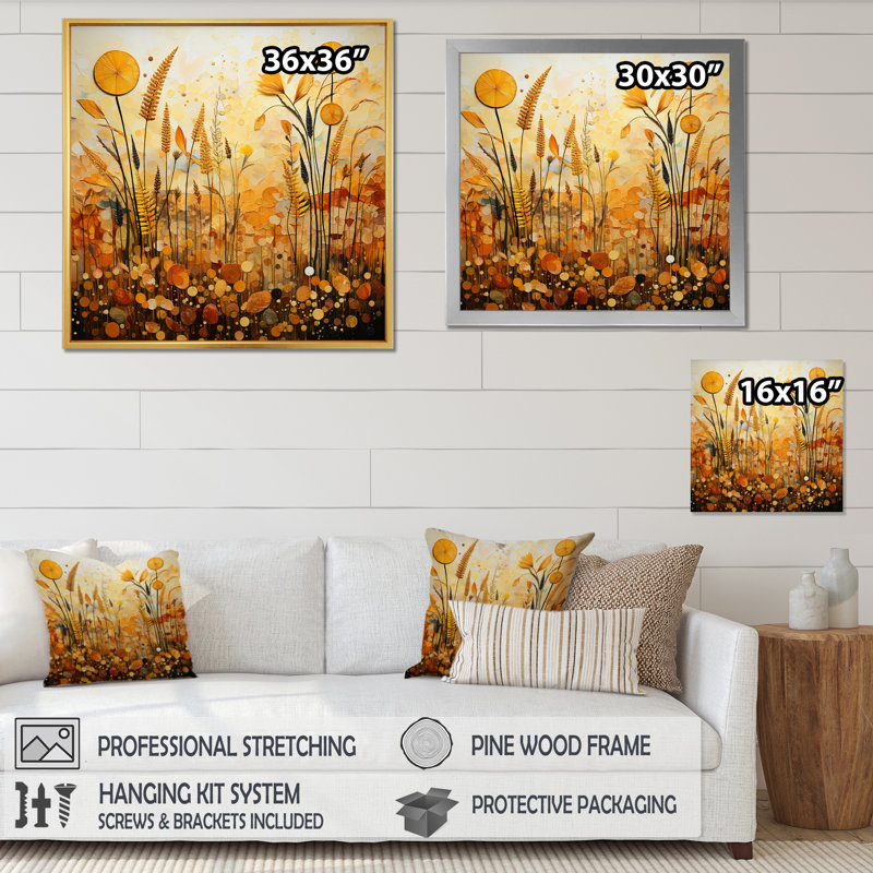 Gold Orange Golden Harvest - Abstract Collages Wall Art Prints, H 36 po x l 36 po x P 1,5 po, Cadre flottant doré