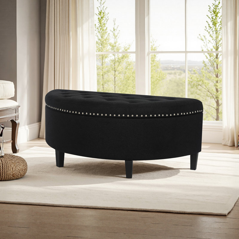 Banc de rangement rembourré Roxann, Mélange de lin noir