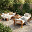 Ensemble de canapé de patio 6 pièces, ensemble de conversation modulaire d'extérieur en forme de L en bois d'acacia, lit de jour convertible avec table à thé pour le jardin, la cour