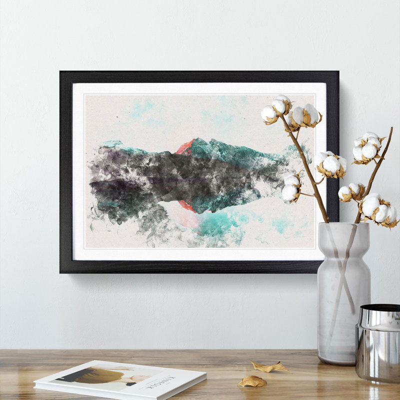 Mountain Reflection in France - Framed Print, 24cm H x 33cm W x 2cm D, Black Framed