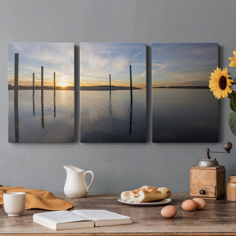 Baie au coucher du soleil - Toile tendue avec châssis de qualité supérieure - Prêt à être accroché