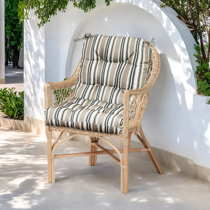 Outdoor Replacement Cushion Set Deep Seating Seat / Back Cushions with Ties (Set of 2), Beige Striped