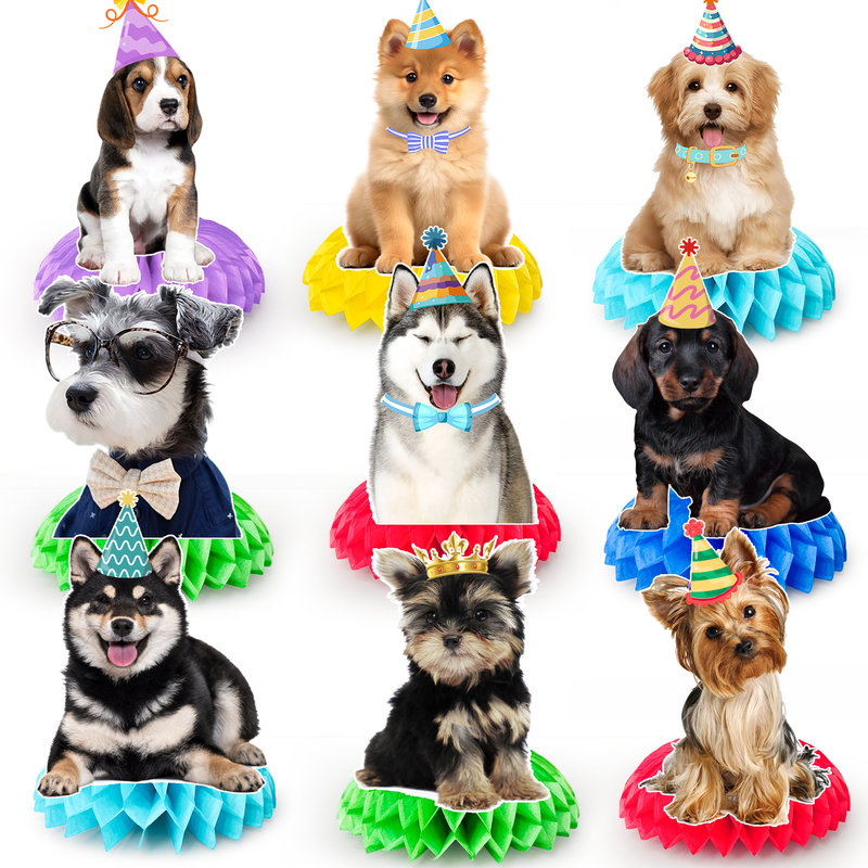 9pcs Dog Honeycomb Centerpieces, Dog Party Supplies