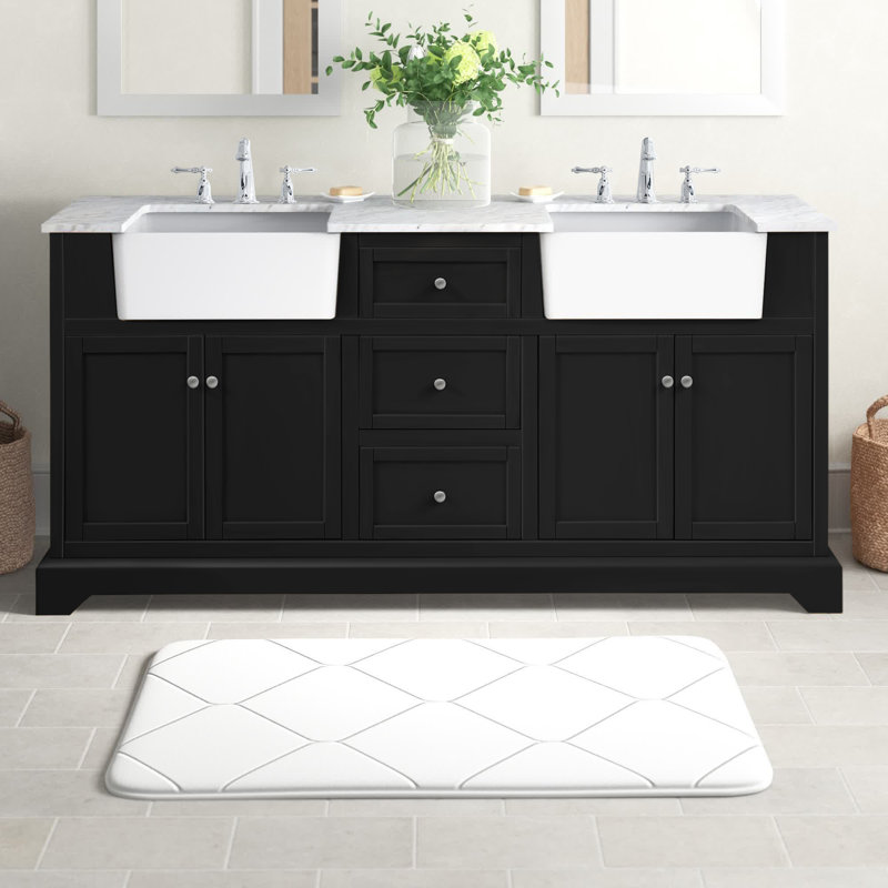Pardue 72'' Double Bathroom Vanity with Marble Top, Black