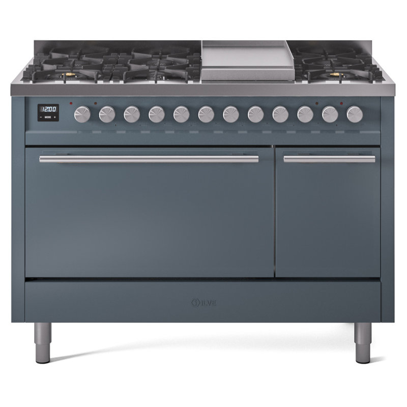 Plaque chauffante double 8 brûleurs 48 po ILVE Professional Plus II, Gaz naturel, Bleu gris