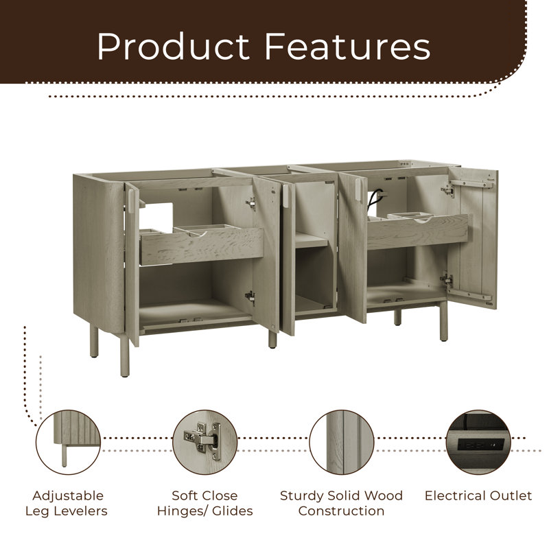 Blakely 72" Free Standing Double Bathroom Vanity with Quartz Top, Brown, Black, 73"