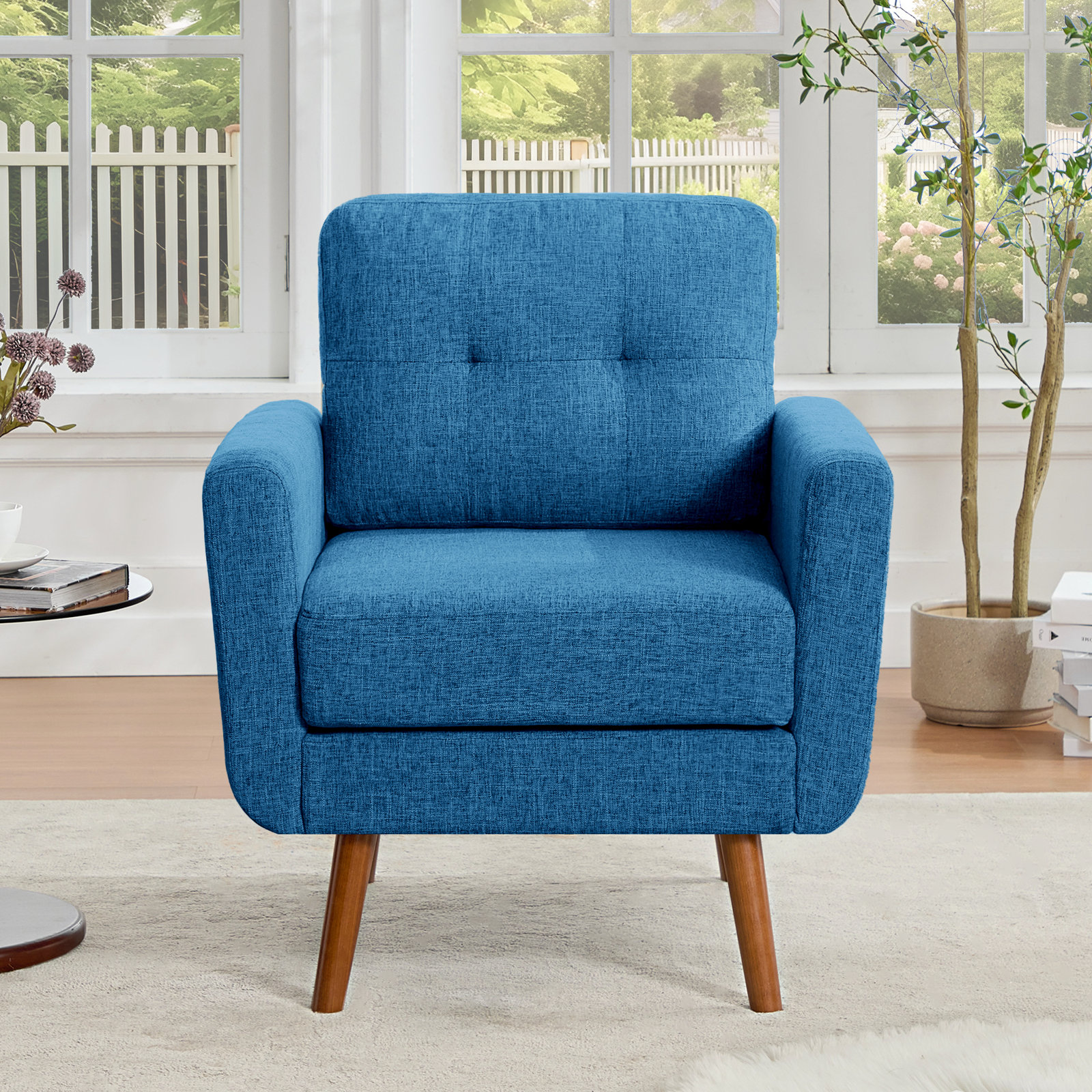 George Oliver Estes Linen Armchair, Blue Linen