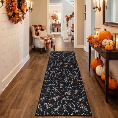 Tapis d'Halloween, tapis en chenille doux, tapis antidérapant squelette citrouille